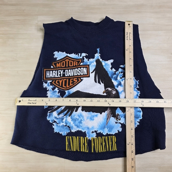 90s Harley Davidson Custom Cropped Sleeveless Sweatshirt Eagle Endure Forever - Picture 4 of 6